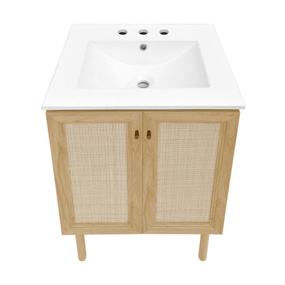 Classe 24" Freestanding Bathroom Vanity in Natural Oak with 3-Hole Centerset Sink Top