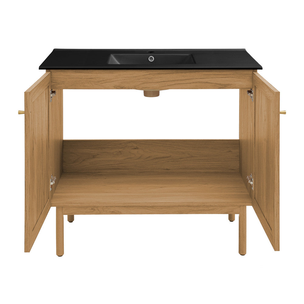 Classe 36" Freestanding Bathroom Vanity in Golden Oak with Black Sink Top