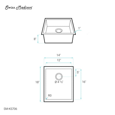 Tourner 14 x 18 Stainless Steel, Single Basin, Undermount Kitchen Sink