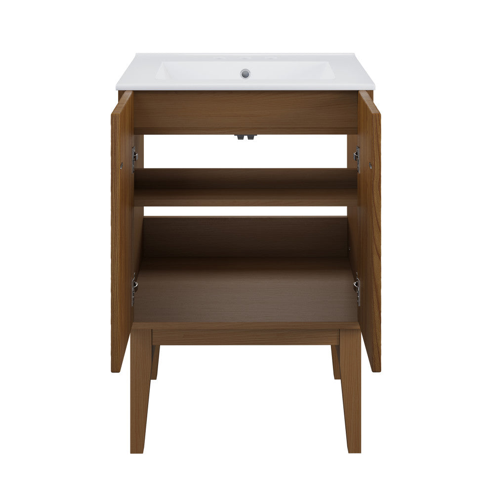 Bosse 24" Freestanding Bathroom Vanity in Brown Oak with 3-Hole Centerset Sink Top