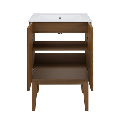 Bosse 24" Freestanding Bathroom Vanity in Brown Oak with 3-Hole Centerset Sink Top