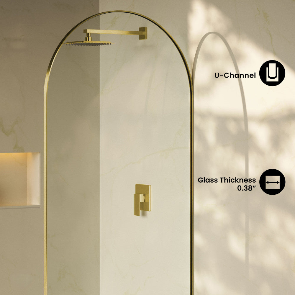 Porte 34 x 76 Framed Fixed 3/8 in. (10mm) Clear Tempered Glass Shower Door with Gold Brushed Frame