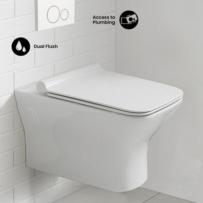 Carre Wall-Hung Toilet Bundle 0.8/1.6 GPF Dual Flush in Glossy White with White Flush Plate