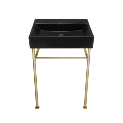 Claire 24" Rectangle Matte Black Zero Hole Console Sink with Glossy Gold Legs