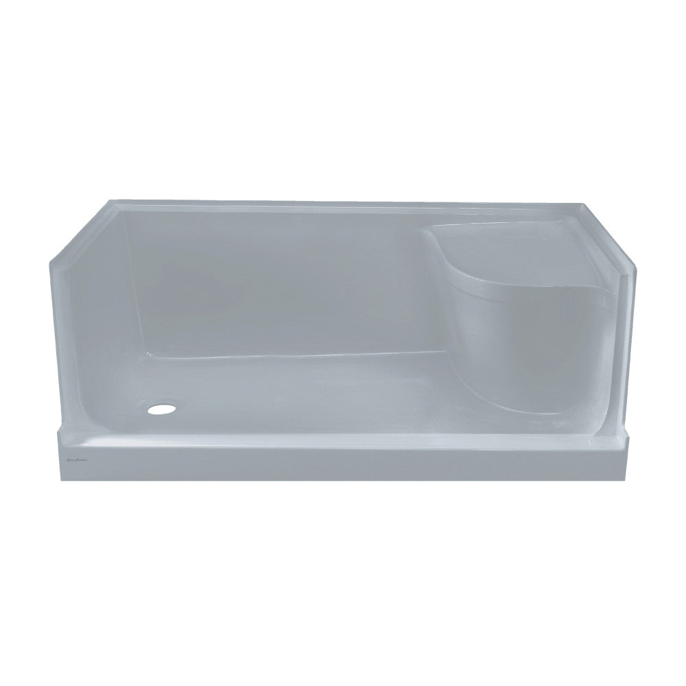Aquatique 60" x 32" Single Threshold Shower Base With Left Hand Drain and Integral Right Hand Seat in Gray