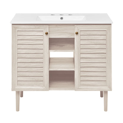 Bron 36" Freestanding Bathroom Vanity in White Oak with 3-Hole Widespread Sink Top