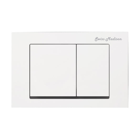 Wall mount dual flush actuator plate with square white push buttons.