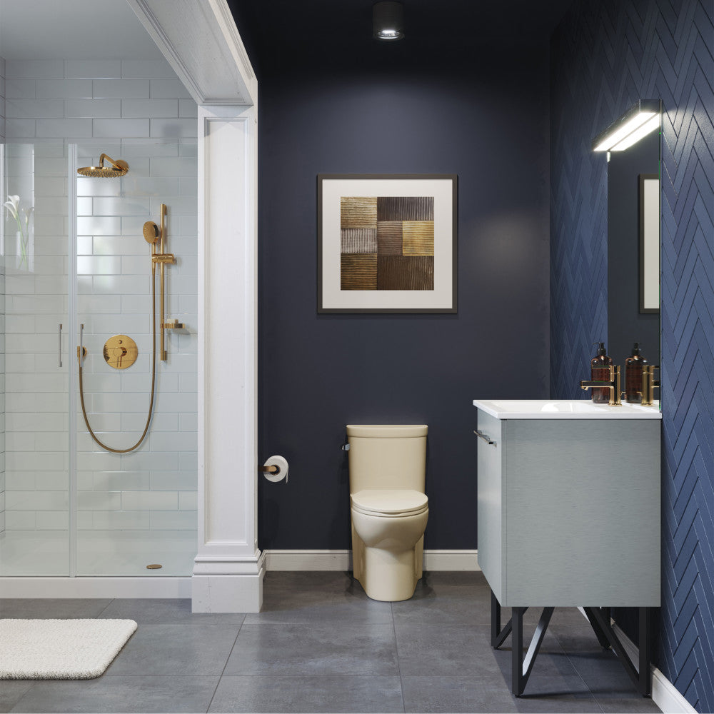 Sublime One-Piece Elongated Left Side Flush Handle Toilet in Bisque 1.28 gpf
