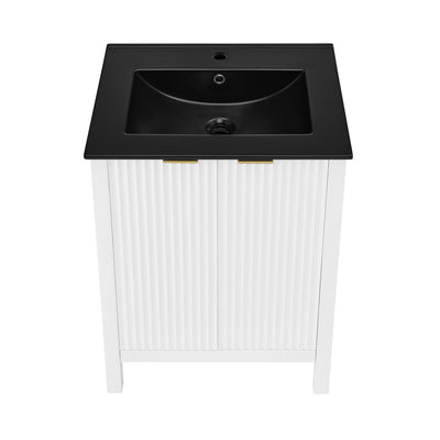 Bastille 24 in. White Bathroom Vanity With Black Ceramic Sink Top