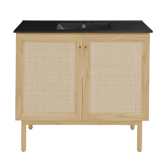 Classe 36" Freestanding Bathroom Vanity in Natural Oak with Black 3-Hole Widespread Sink Top
