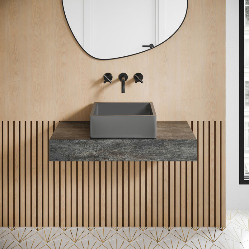 Lisse 15" Square Concrete Vessel Bathroom Sink in Dark Grey