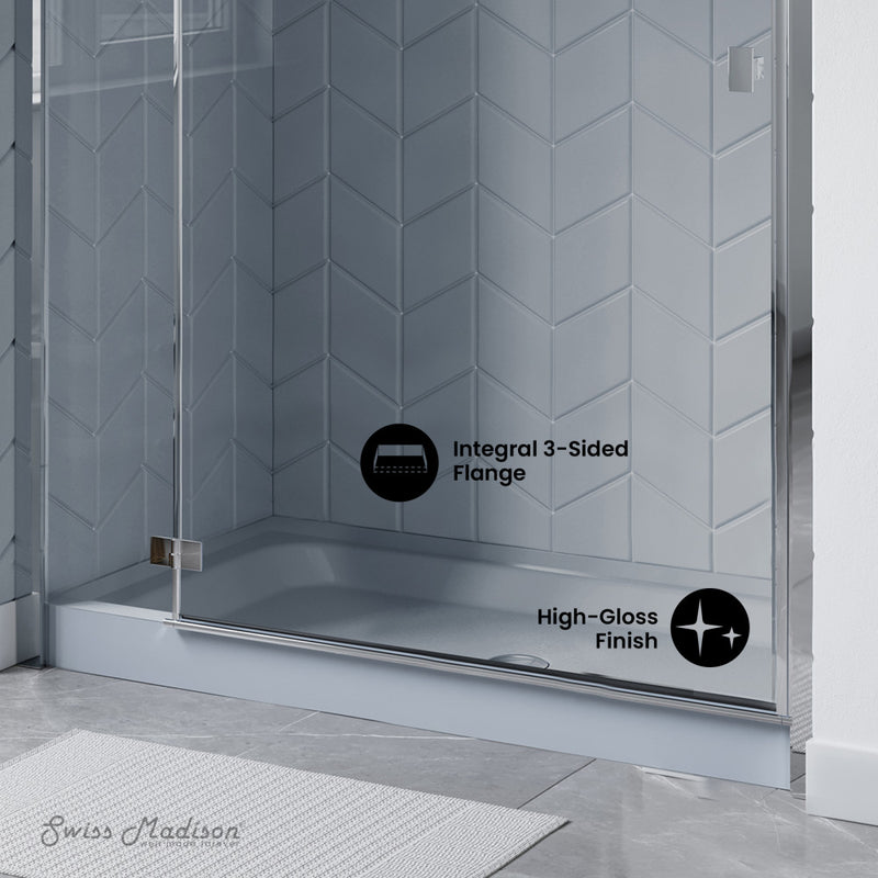 Voltaire 60" x 30" Single-Threshold, Center Drain, Shower Base in Grey