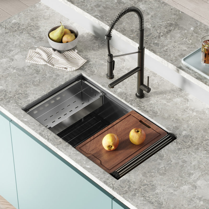 Tourner 32 x 19 Stainless Steel, Single Basin, Undermount Kitchen Workstation Sink in Black