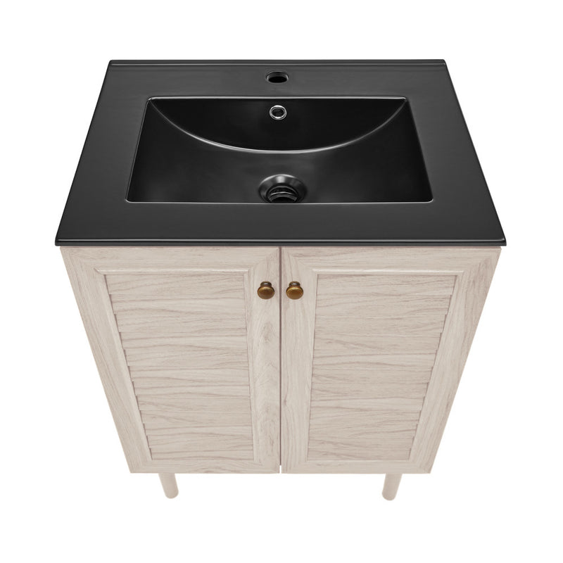 Bron 24" Freestanding Bathroom Vanity in White Oak with Black Sink Top