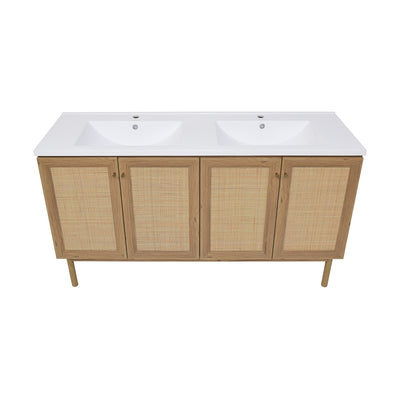 Classe 60" Freestanding Bathroom Vanity in Golden Oak with Double Basin Sink Top