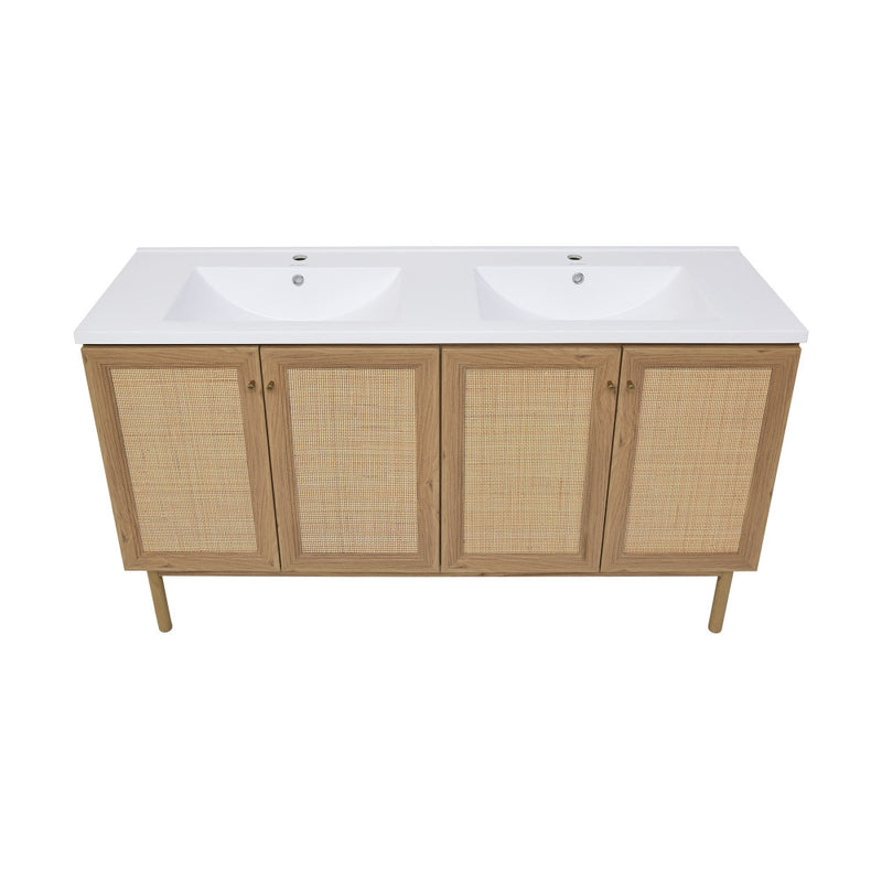 Classe 60" Freestanding Bathroom Vanity in Golden Oak with Double Basin Sink Top