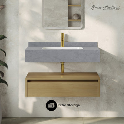 Avancer 36" Wall-Mounted Bathroom Vanity in Natural Oak with Charcoal Grey Sink Top