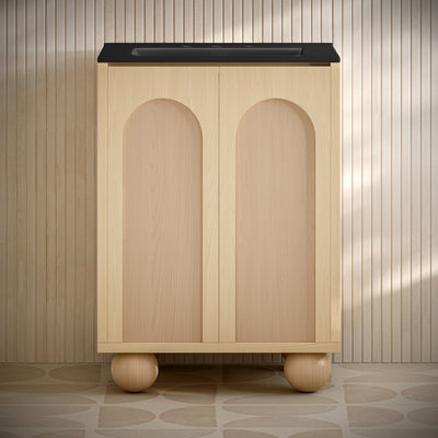 Plaisir II 24" Freestanding Bathroom Vanity in Natural Oak with Black 3-Hole Widespread Sink Top