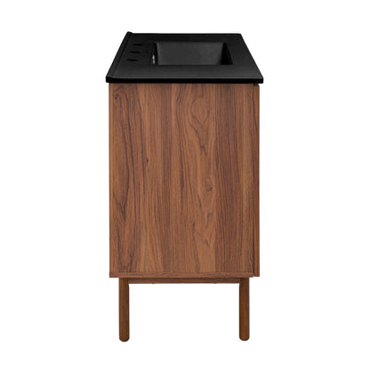 Classe 36" Freestanding Bathroom Vanity in Brown Oak with Black 3-Hole Widespread Sink Top