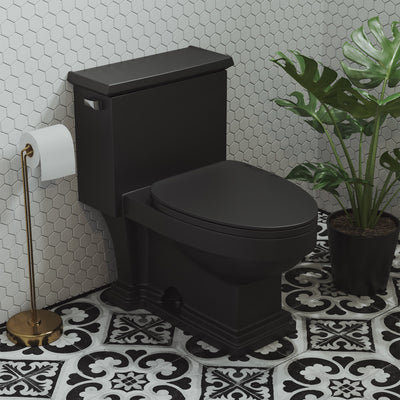 Voltaire One-Piece Elongated Toilet Left Side Flush Handle 1.28 gpf in Matte Black