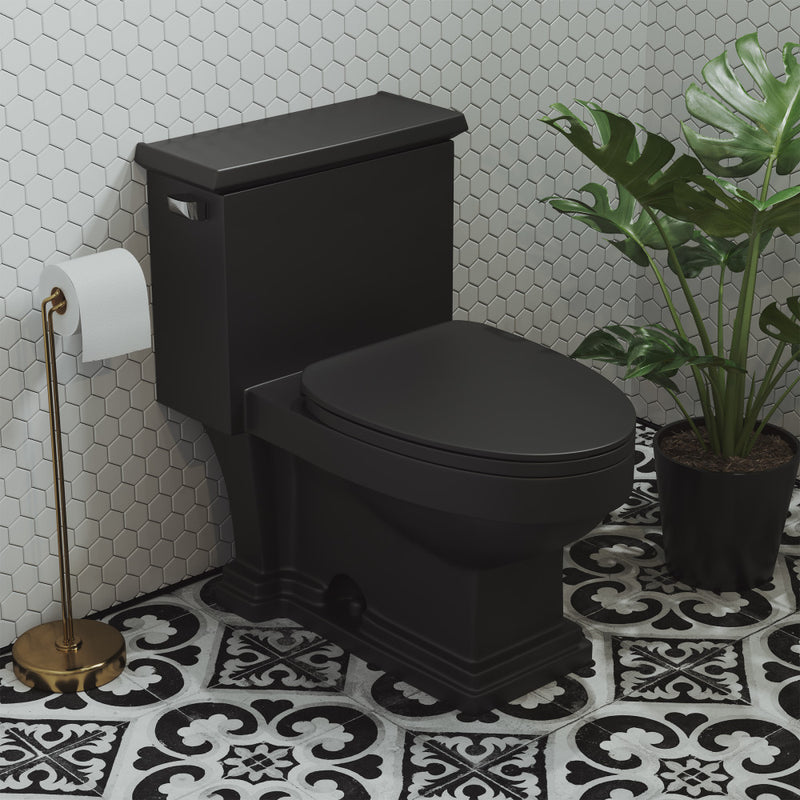 Voltaire One-Piece Elongated Toilet Left Side Flush Handle 1.28 gpf in Matte Black