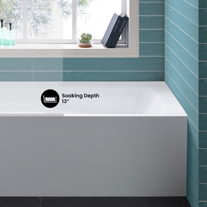 Voltaire 60 x 30 Skirted Left Drain Soaking Apron Bathtub in Glossy White with Integrated Overflow and Armrest, Drain Included