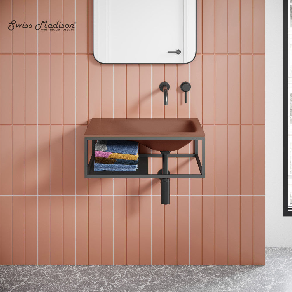 Lisse 24" Rectangle Concrete Wall-Mount Bathroom Sink in Terracotta with Matte Black Frame