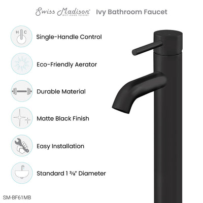 Ivy Single Hole, Single-Handle, High Arc Bathroom Faucet in Matte Black