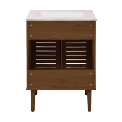 Bron 24" Freestanding Bathroom Vanity in Brown Oak with 3-Hole Centerset Sink Top