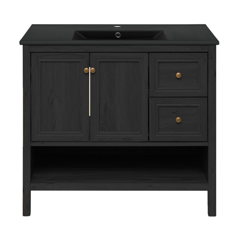 Château 36" Freestanding Bathroom Vanity in Black Oak with Black Sink Top