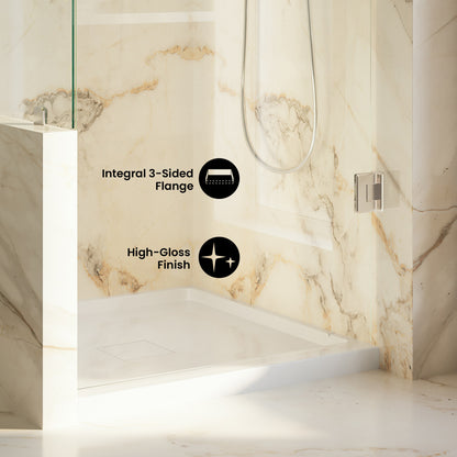 Marquette 36 x 36 Shower Pan Base with Center Drain in Glossy White