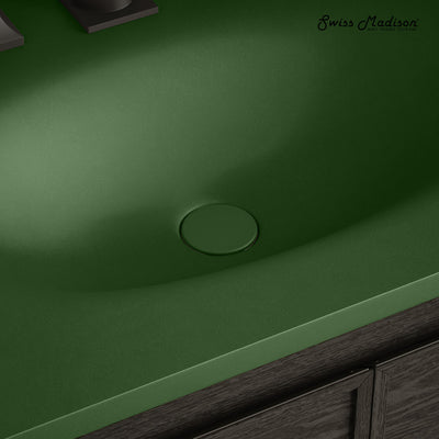 Lisse Concrete Bathroom Sink Non-Overflow Pop Up Drain in Matte Royal Green