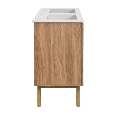 Classe 48 in. Brown Oak, Double Basin Bathroom Vanity With White Ceramic Sink Top