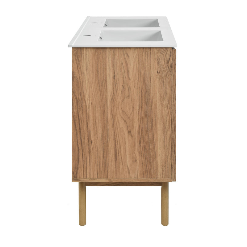 Classe 48 in. Brown Oak, Double Basin Bathroom Vanity With White Ceramic Sink Top