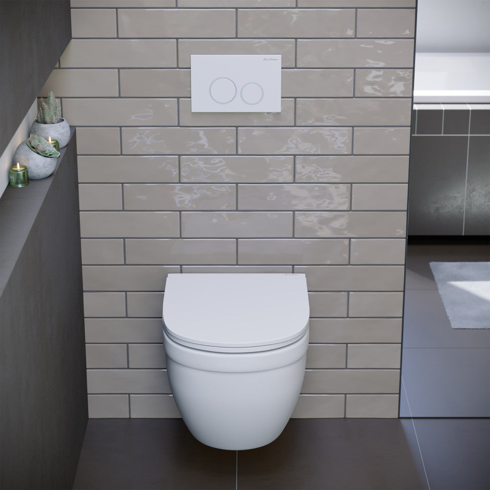 Elongated wall-hung toilet bowl in matte white with a sleek, modern design.