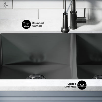 Rivage 33 x 20 Stainless Steel, Dual Basin, Undermount Kitchen Sink in Black