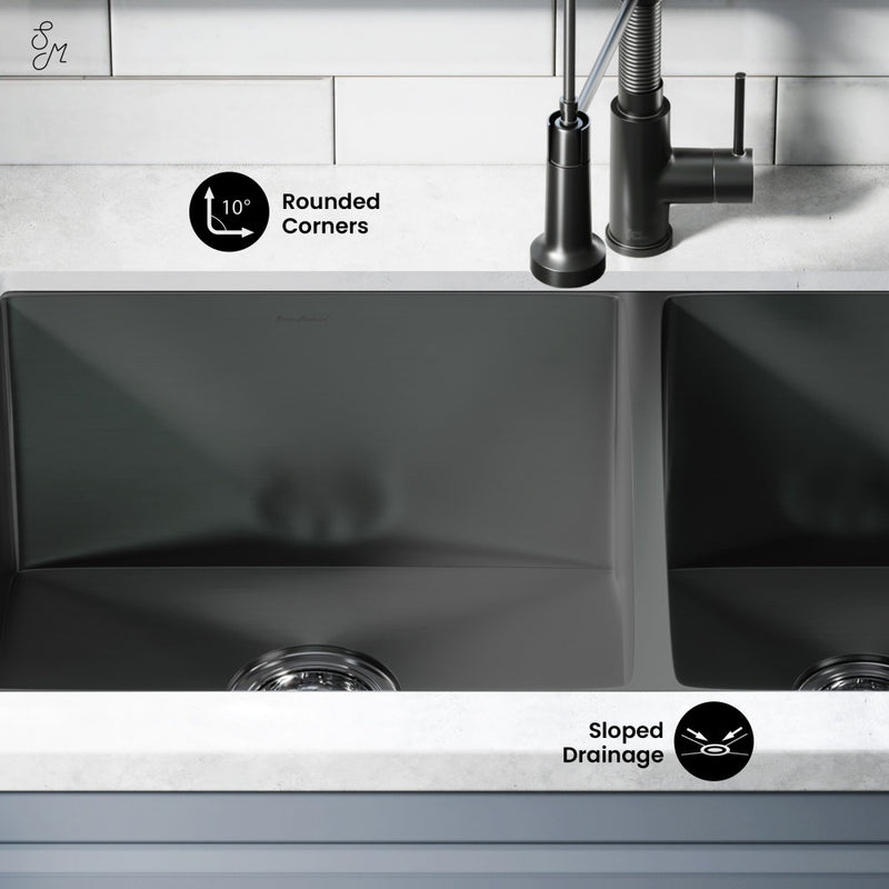 Rivage 33 x 20 Stainless Steel, Dual Basin, Undermount Kitchen Sink in Black