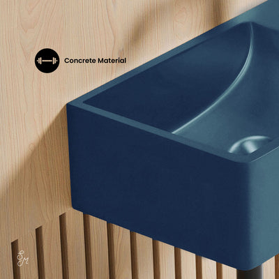Lisse 16" Concrete Rectangle Wall-Mounted Sink with Right Side Faucet Mount in Matte Royal Blue