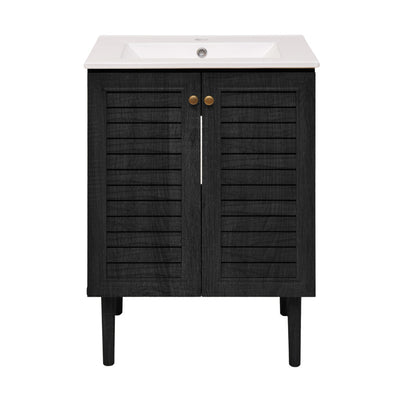 Bron 24" Freestanding Bathroom Vanity in Black Oak with Sink Top