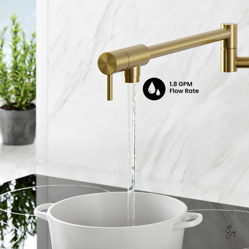 Ivy Retractable Wall-Mounted Pot Filler in Brushed Gold