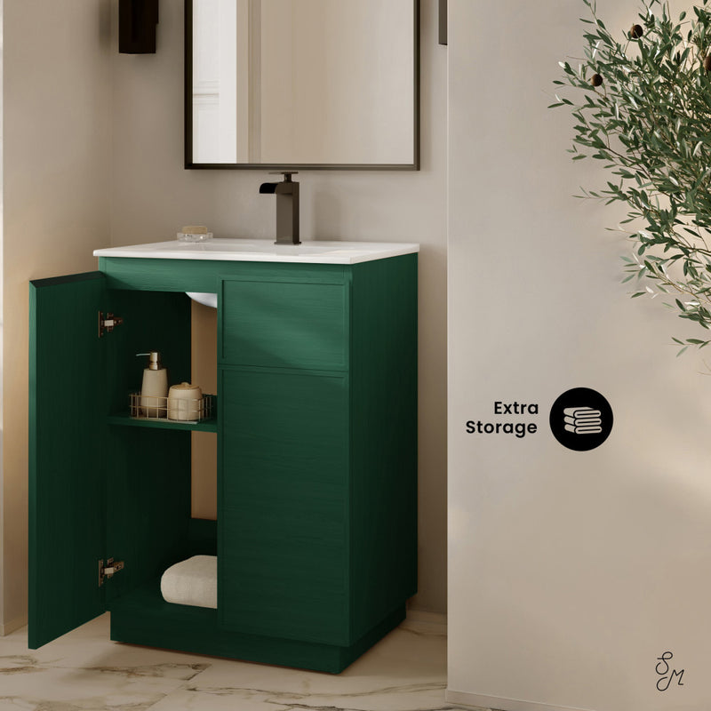 St. Tropez 24" Freestanding Bathroom Vanity in Green Oak with Sink Top