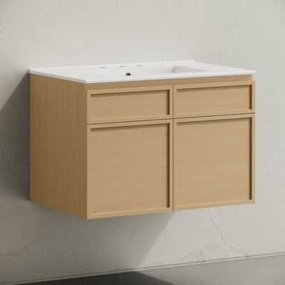 St. Tropez 30" Wall-Mounted Bathroom Vanity in Natural Oak with 3-Hole Widespread Sink Top