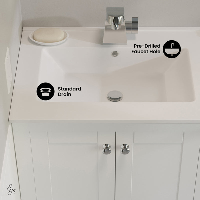 Cannes 24" Freestanding Bathroom Vanity in White with Sink Top