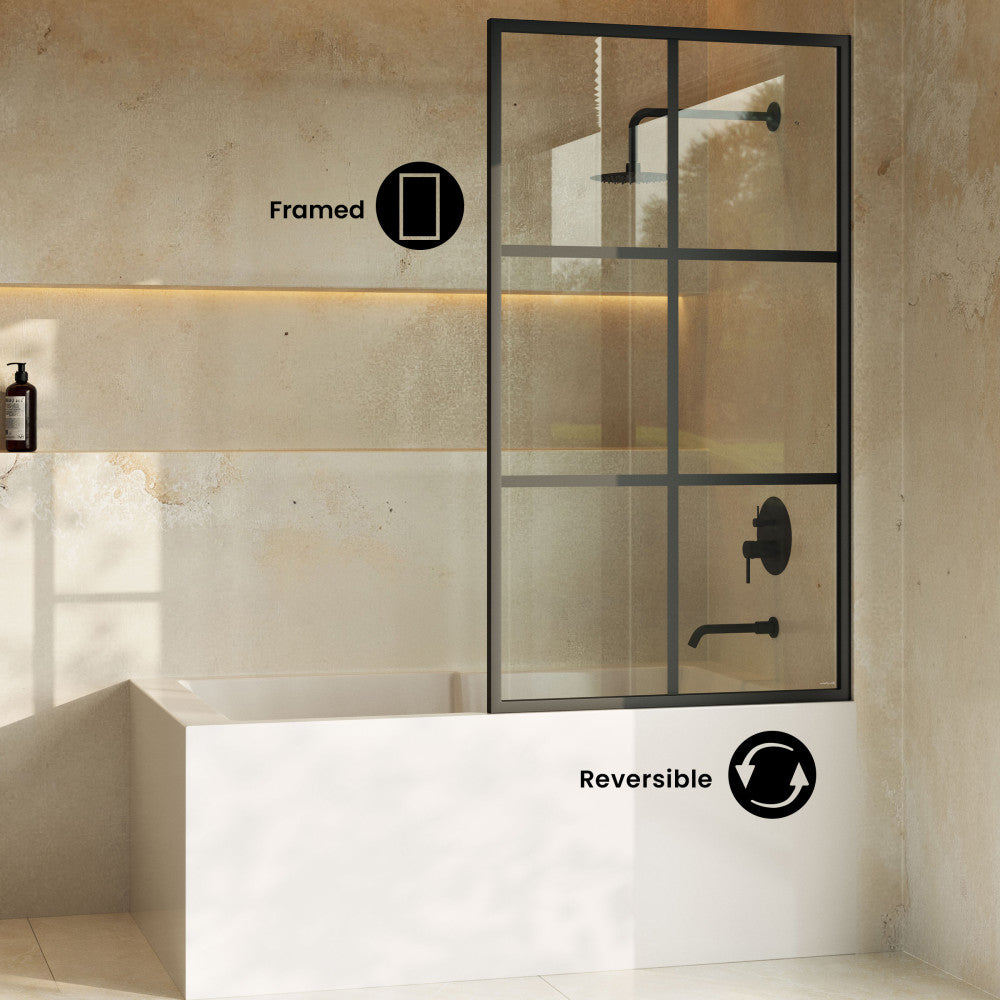 Virage 34 x 58 Framed Fixed 3/8 in. (10mm) Clear Tempered Glass Tub Door with Black Matte Frame