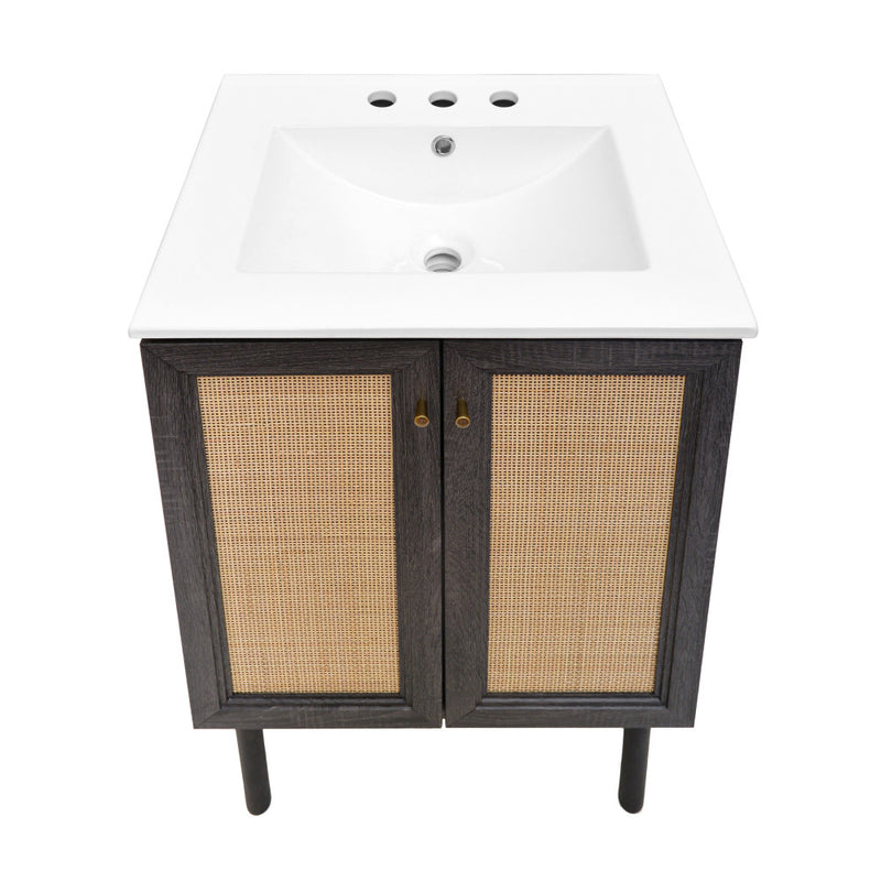 Classe 24 in. Black Oak Bathroom Vanity With White, 3-Hole Ceramic Sink Top