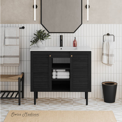 Bron 36" Freestanding Bathroom Vanity in Black Oak with Sink Top