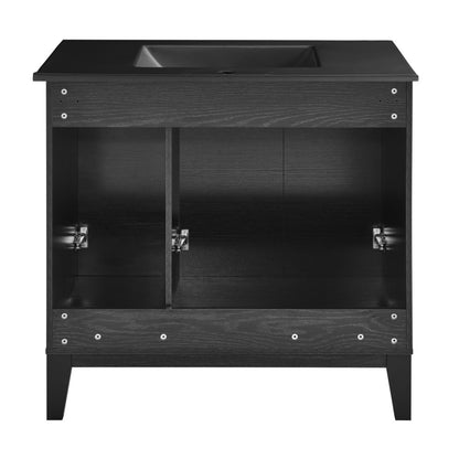 Cascade 36 in. Black Oak Bathroom Vanity With Black Ceramic Sink Top