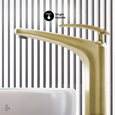 Sublime Single Hole, Single-Handle, High Arc Bathroom Faucet in Brushed Gold