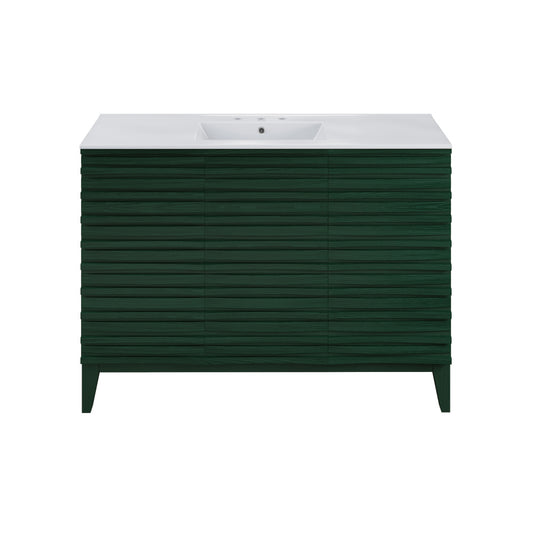 Cascade 48" Freestanding Bathroom Vanity in Green Oak with 3-Hole Widespread Sink Top