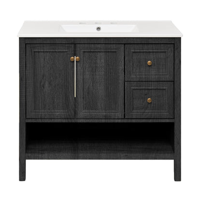 Chateau 36" Freestanding Bathroom Vanity in Black Oak with 3-Hole Widespread Sink Top